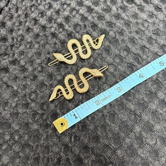 Gold Rhinestone Snake Hair Pins Set of 2 Sparkly Statement Clips - Picture 4 of 4